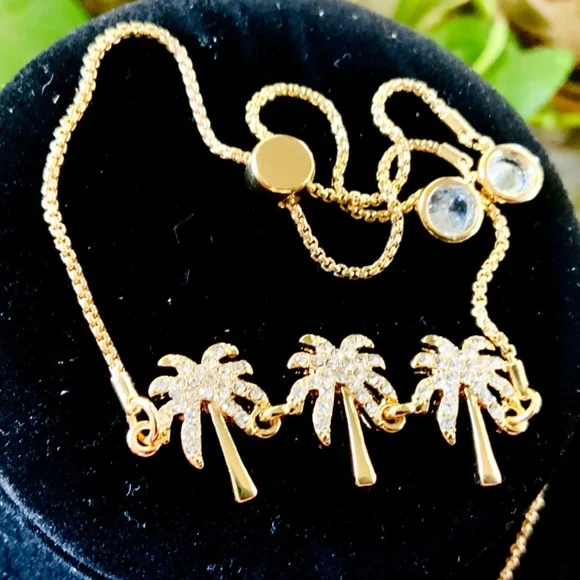 Lilly Pulitzer NWT Sparkling PALM TREE BRACELET ⭐️GOLD CHAIN /CRYSTAL - Picture 10 of 10